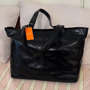 Latico Glossy Black Leather Tote NWT